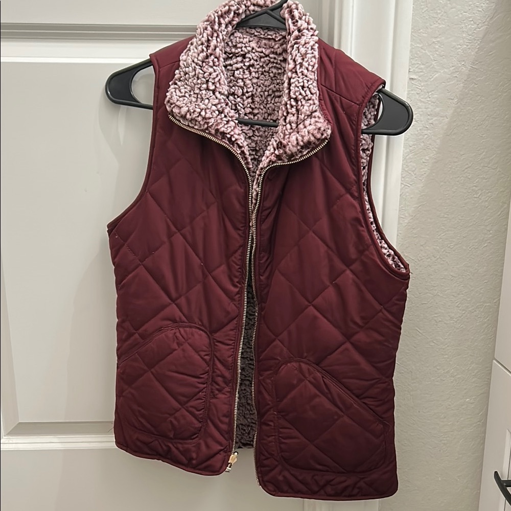 Women's Quilted Burgundy Vest with Sherpa Lining - reversible